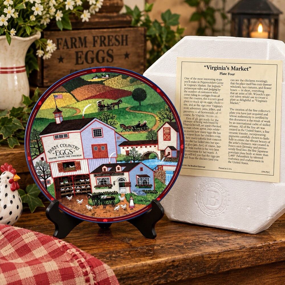 Charles Wysocki Virginia’s Market Plate 1993 Bradford Exchange COA Box 8.5”